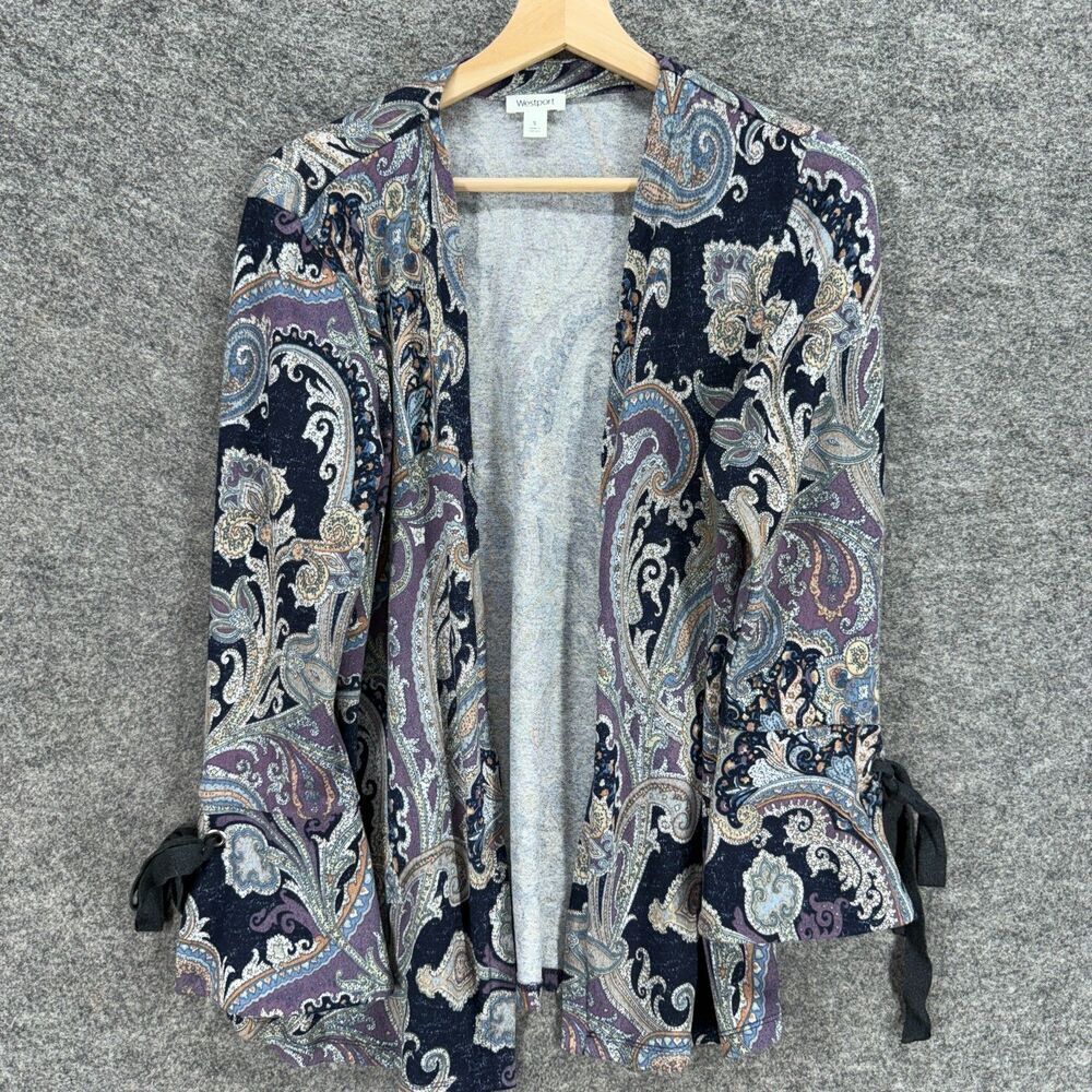 Westport Top Women S Small Gray Geometric Open Front Long Sleeve Breathable
